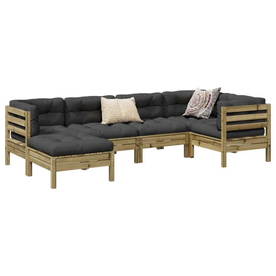 Salon de jardin 6 pcs avec coussins bois de pin imprégné
