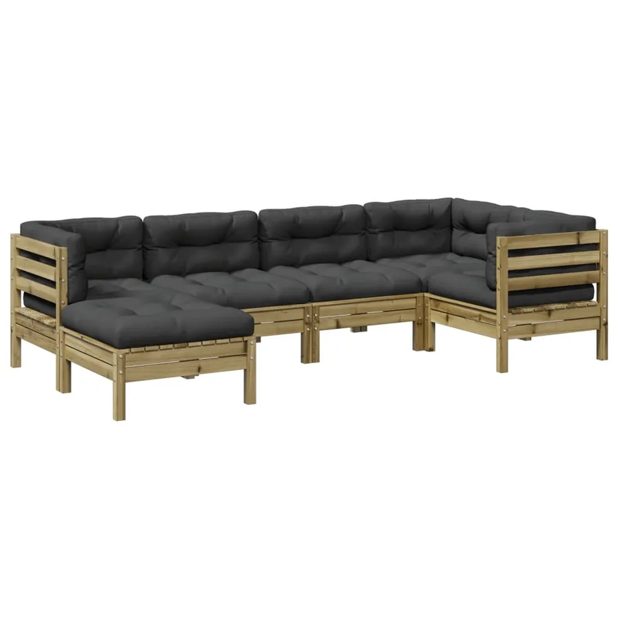 Salon de jardin 6 pcs avec coussins bois de pin imprégné - 2