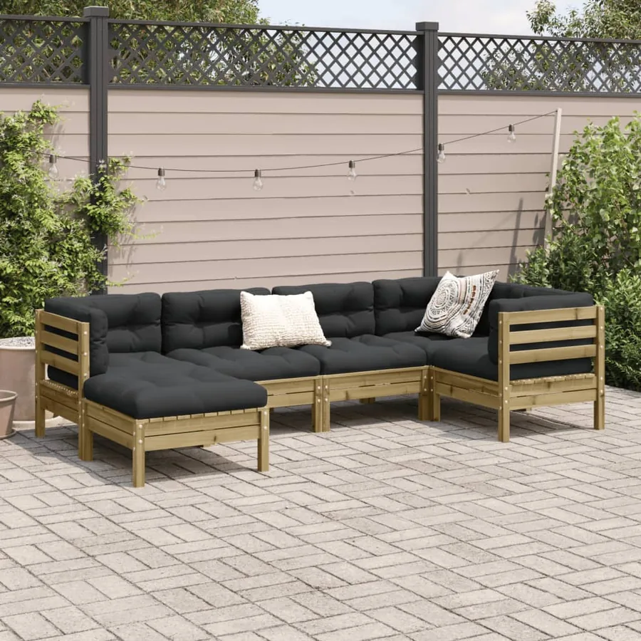 Salon de jardin 6 pcs avec coussins bois de pin imprégné - 3