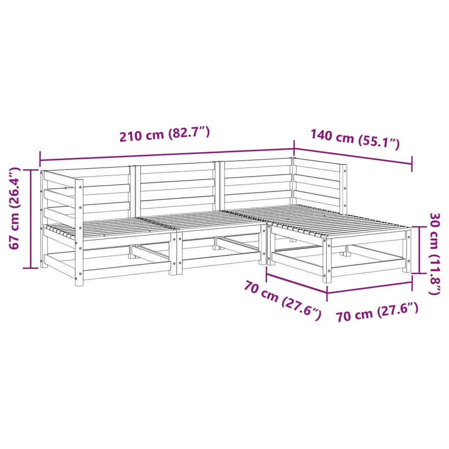 Salon de jardin 4 pcs bois massif de pin - 11