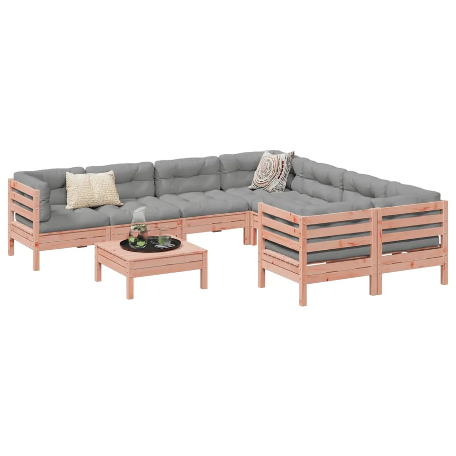 Salon de jardin 9 pcs avec coussins sapin de douglas solide