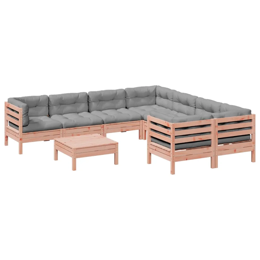 Salon de jardin 9 pcs avec coussins sapin de douglas solide - 2