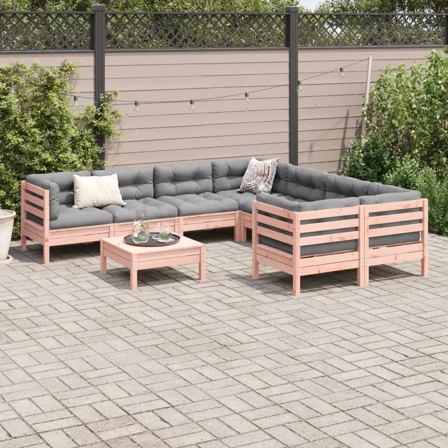 Salon de jardin 9 pcs avec coussins sapin de douglas solide - 3