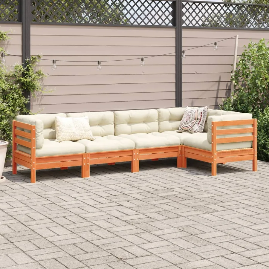 Salon de jardin 5 pcs avec coussins cire marron bois pin massif - 3