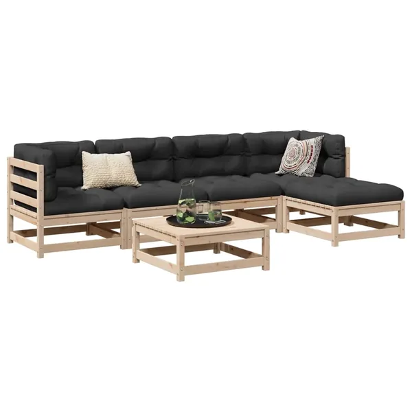 Salon de jardin 6 pcs bois de pin massif