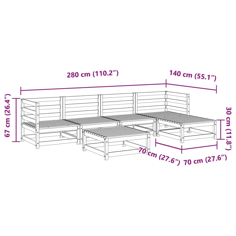 Salon de jardin 6 pcs bois de pin massif - 11