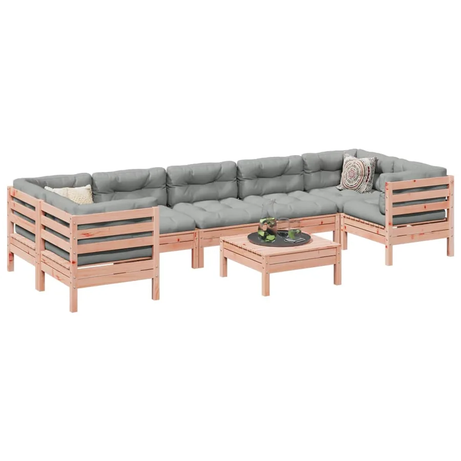 Salon de jardin 8 pcs avec coussins sapin douglas solide