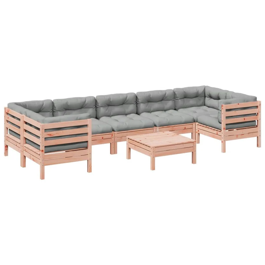 Salon de jardin 8 pcs avec coussins sapin douglas solide - 2