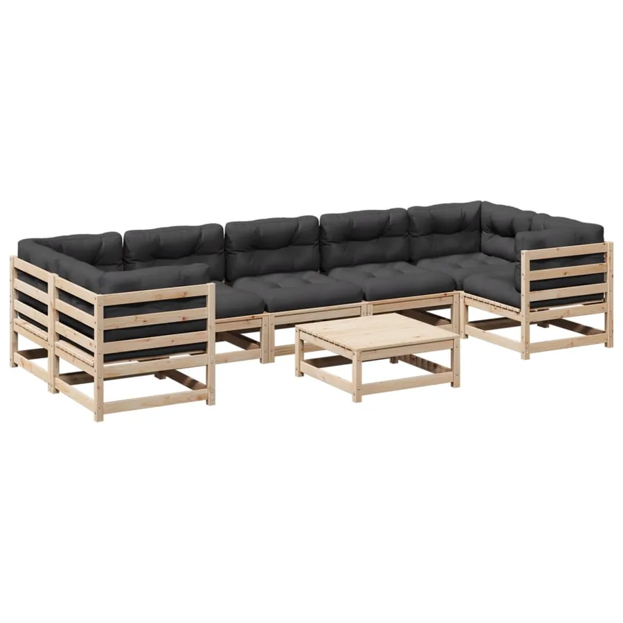 Salon de jardin 8 pcs avec coussins bois de pin massif - 2