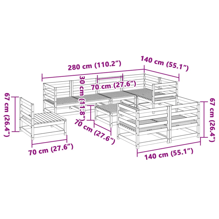 Salon de jardin 9 pcs bois de pin massif - 12