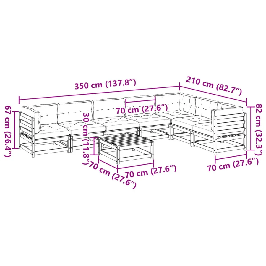 Salon de jardin 8 pcs avec coussins bois de pin massif - 12