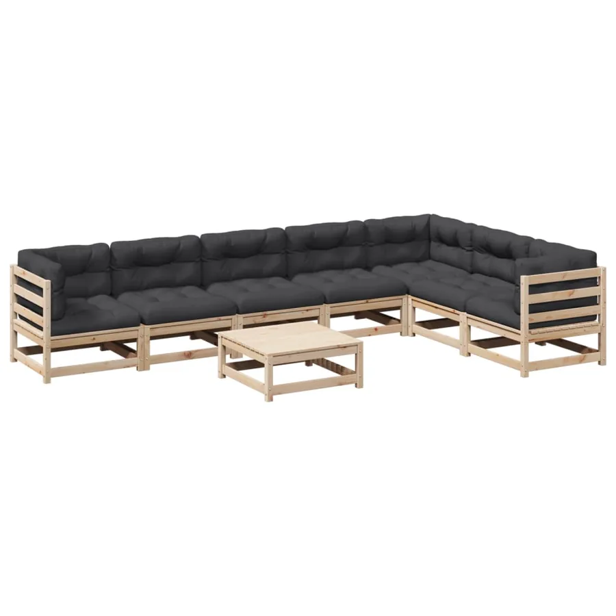 Salon de jardin 8 pcs avec coussins bois de pin massif - 2