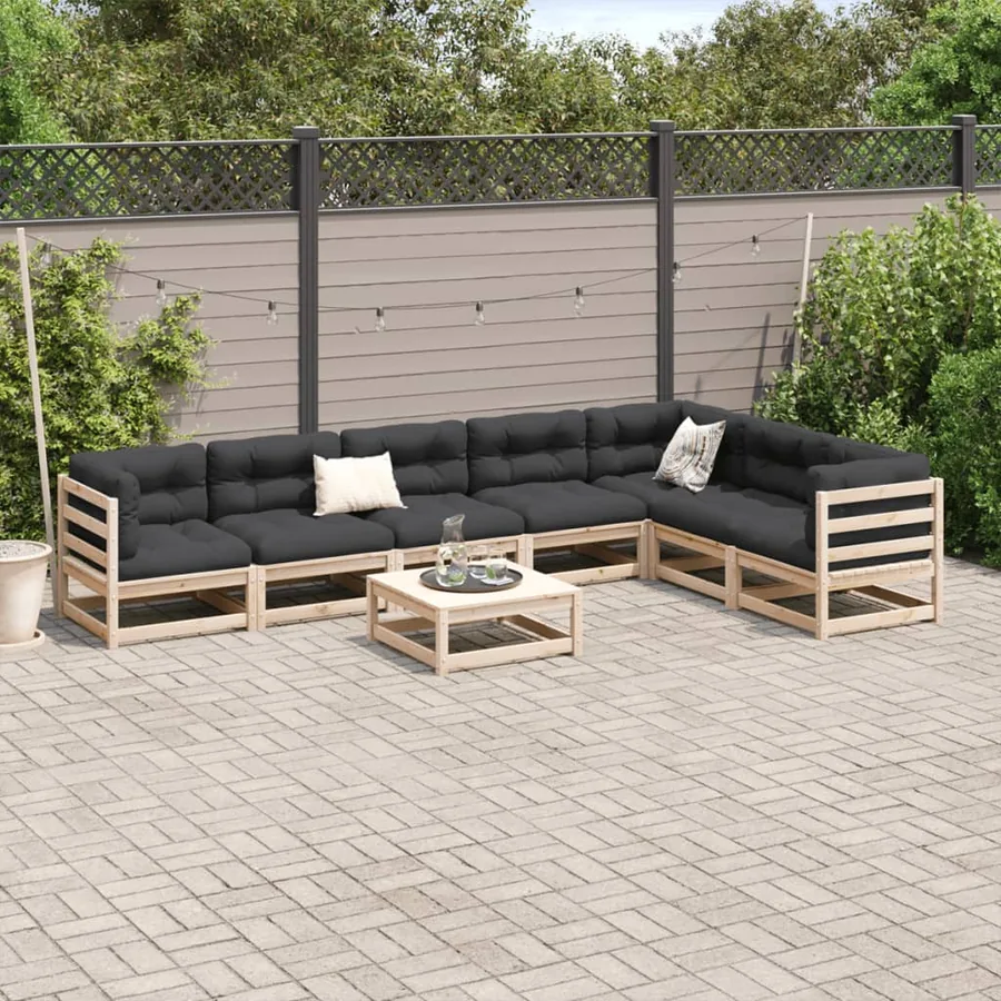 Salon de jardin 8 pcs avec coussins bois de pin massif - 3