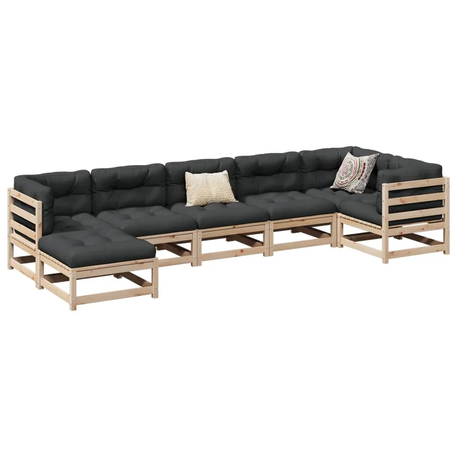 Salon de jardin 7 pcs bois de pin massif
