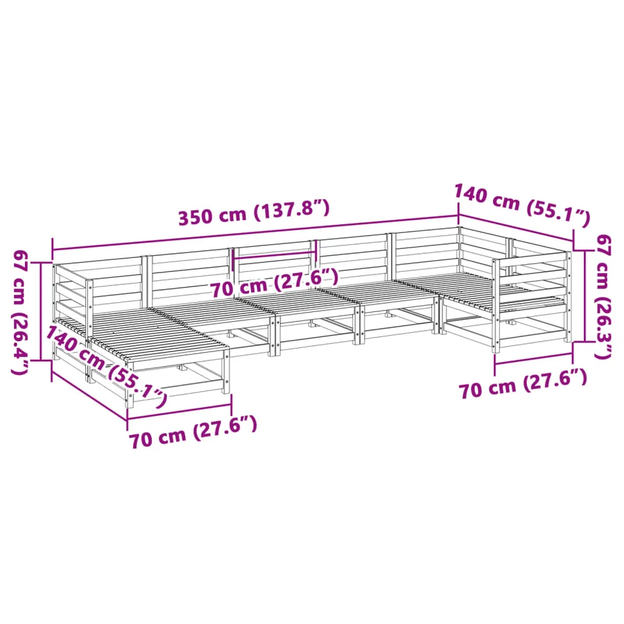 Salon de jardin 7 pcs bois de pin massif - 12