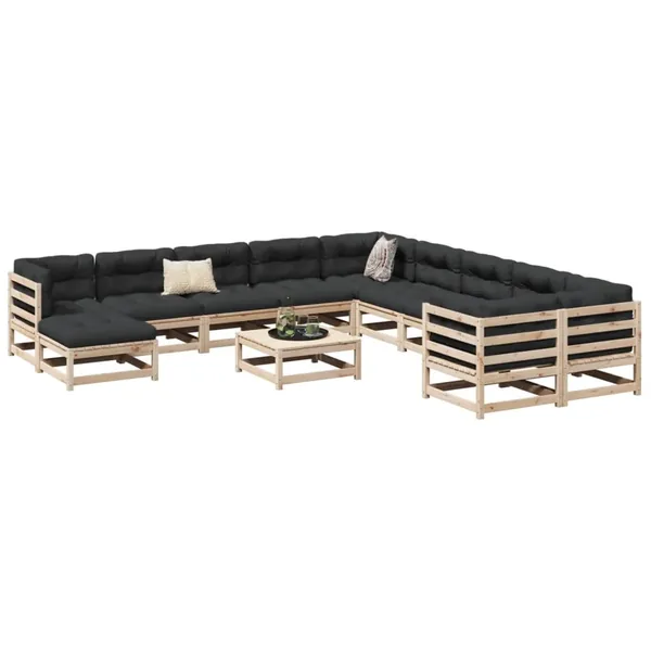 Salon de jardin 12 pcs bois de pin massif