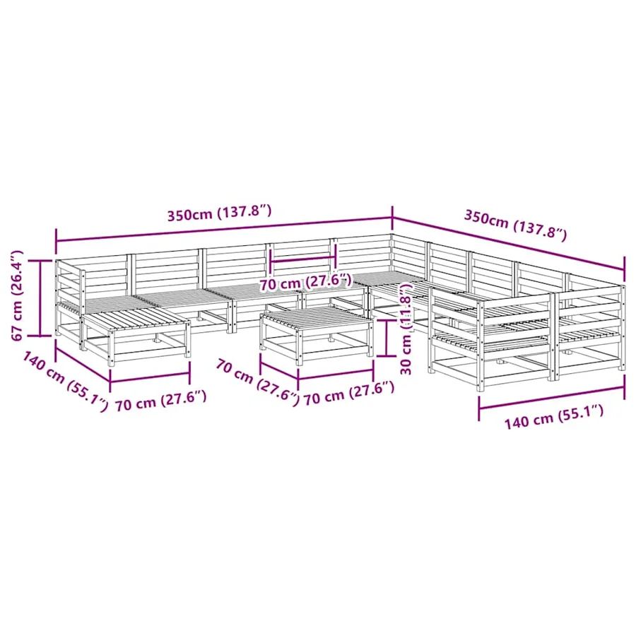 Salon de jardin 12 pcs bois de pin massif - 11