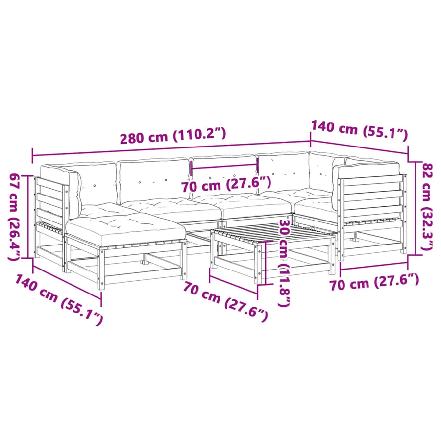 Salon de jardin 7 pcs avec coussins bois de pin massif - 14