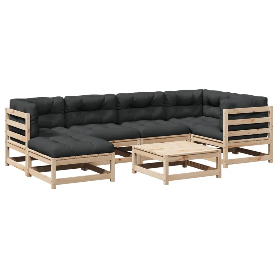 Salon de jardin 7 pcs avec coussins bois de pin massif - 2