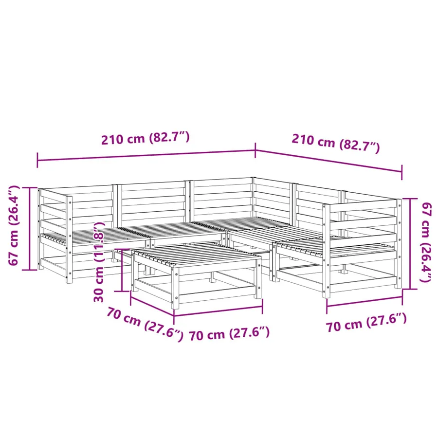 Salon de jardin 6 pcs bois de pin imprégné - 11