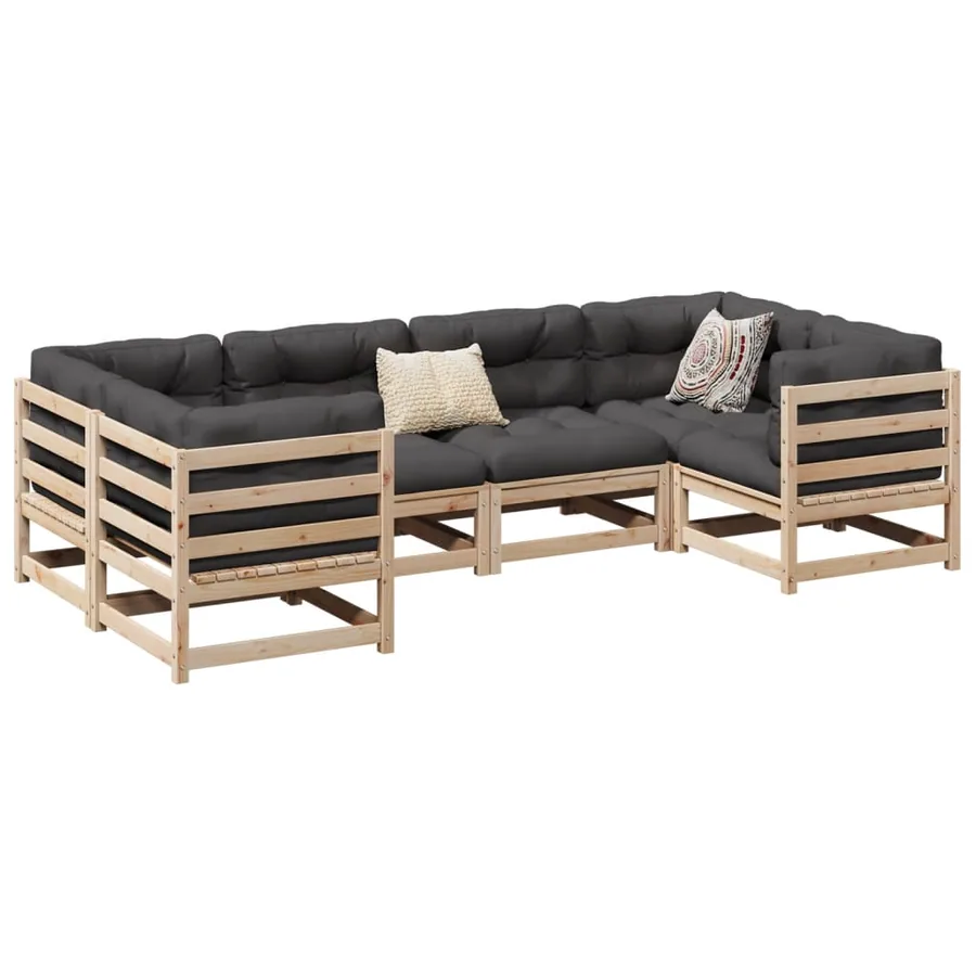 Salon de jardin 6 pcs avec coussins bois de pin massif