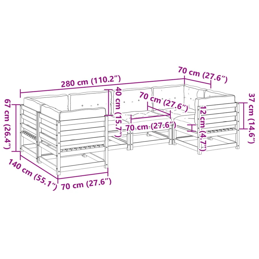 Salon de jardin 6 pcs avec coussins bois de pin massif - 10
