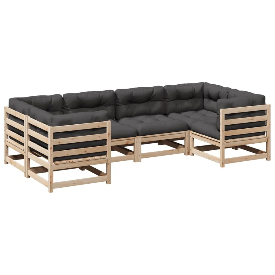 Salon de jardin 6 pcs avec coussins bois de pin massif - 2