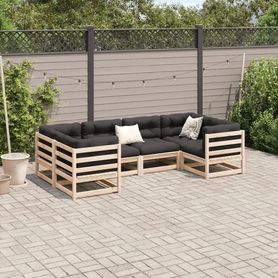 Salon de jardin 6 pcs avec coussins bois de pin massif - 3