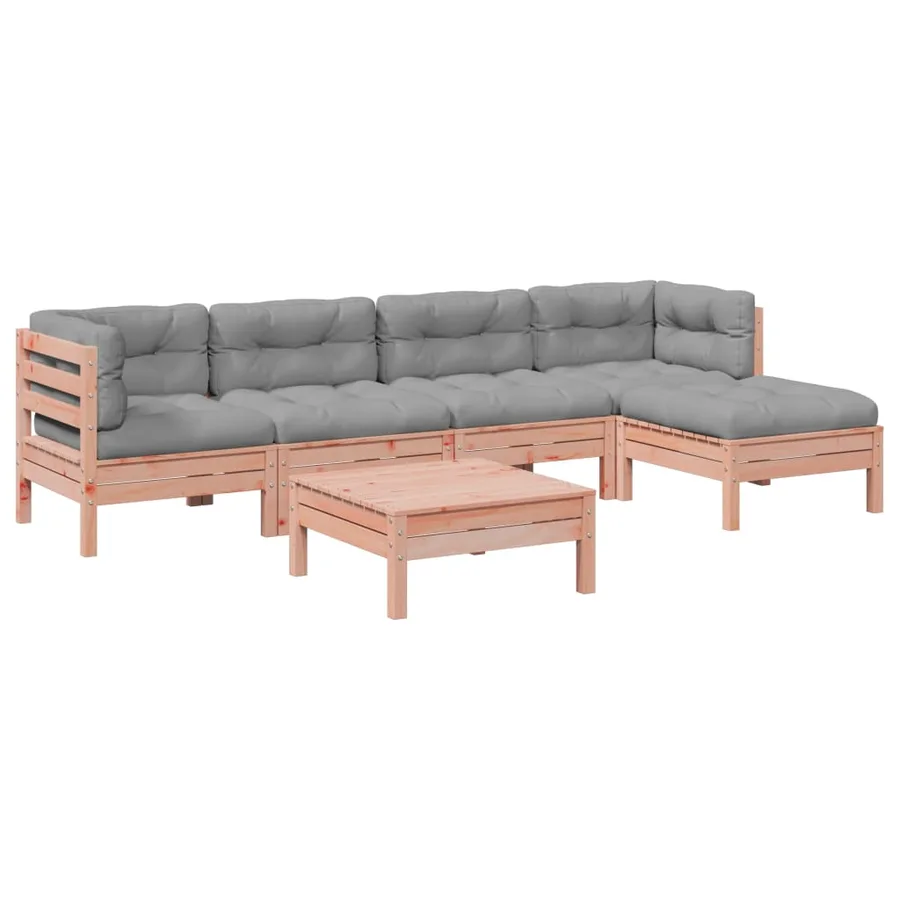 Salon de jardin 6 pcs et coussins bois massif sapin de douglas - 2
