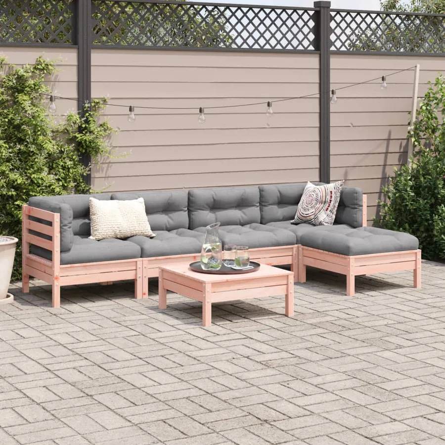 Salon de jardin 6 pcs et coussins bois massif sapin de douglas - 3
