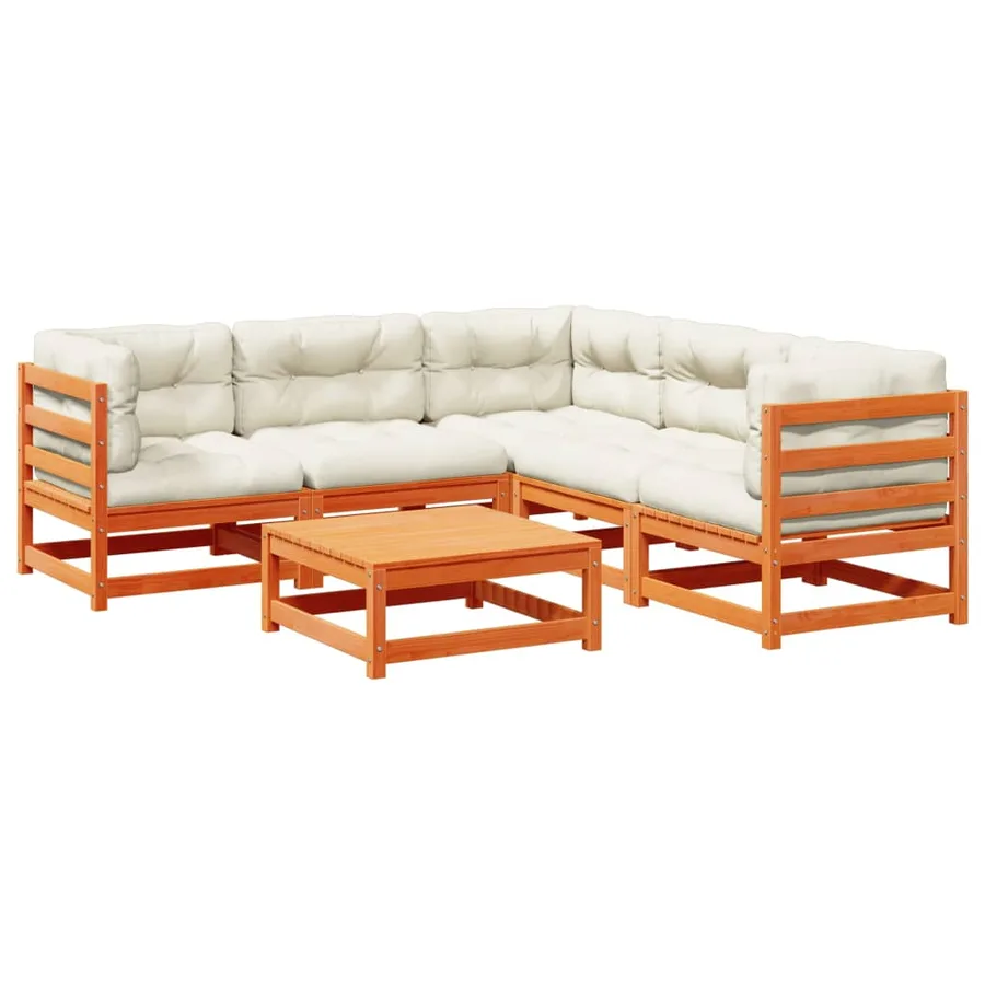 Salon de jardin 6 pcs avec coussins cire marron bois pin massif - 2