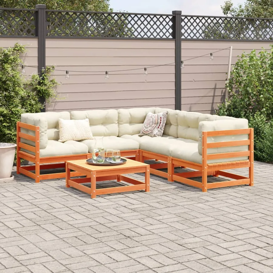 Salon de jardin 6 pcs avec coussins cire marron bois pin massif - 3