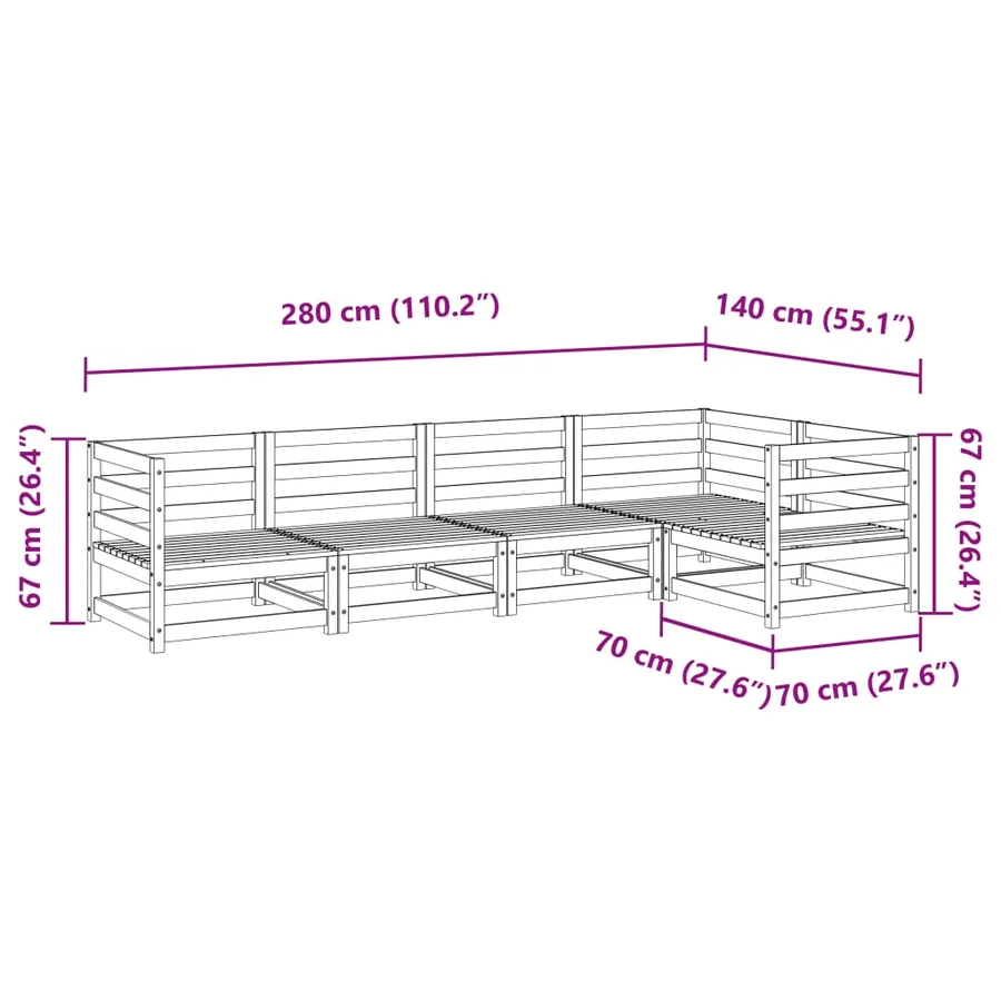 Salon de jardin 5 pcs bois de pin imprégné - 8