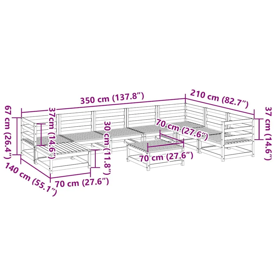 Salon de jardin 9 pcs bois de pin massif - 11