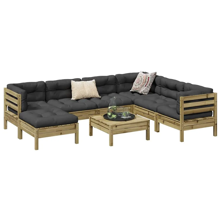 Salon de jardin 8 pcs avec coussins bois de pin imprégné