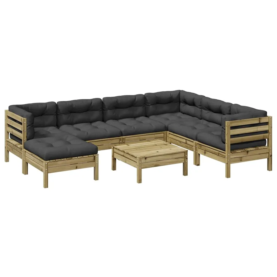 Salon de jardin 8 pcs avec coussins bois de pin imprégné - 2