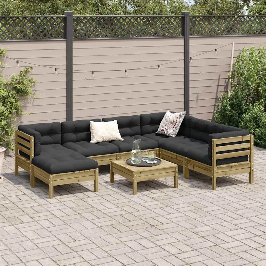 Salon de jardin 8 pcs avec coussins bois de pin imprégné - 3