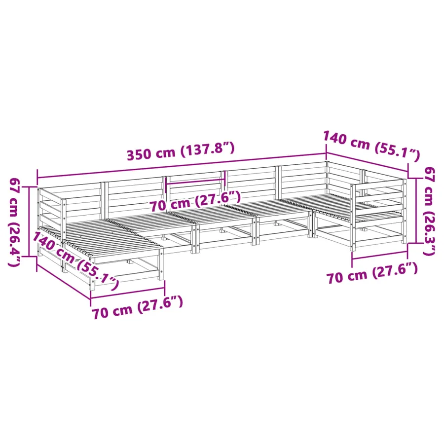 Salon de jardin 7 pcs bois massif sapin de douglas - 11