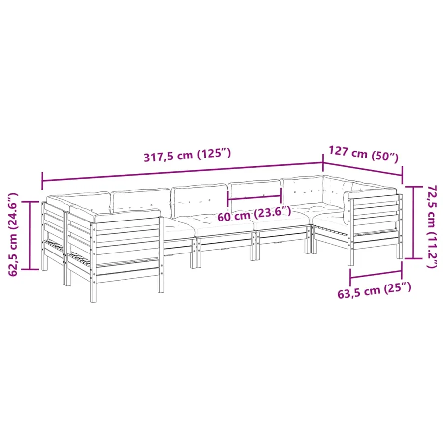 Salon de jardin 7 pcs avec coussins bois de pin imprégné - 10