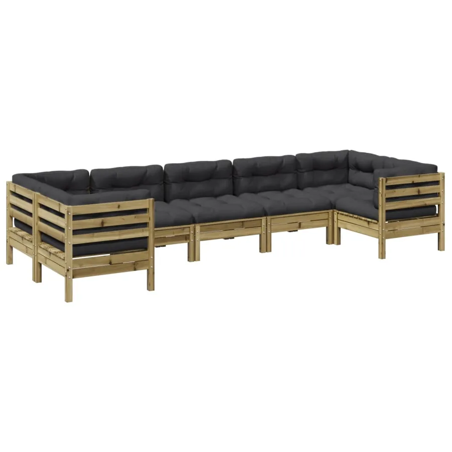 Salon de jardin 7 pcs avec coussins bois de pin imprégné - 2