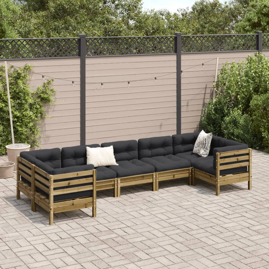 Salon de jardin 7 pcs avec coussins bois de pin imprégné - 3