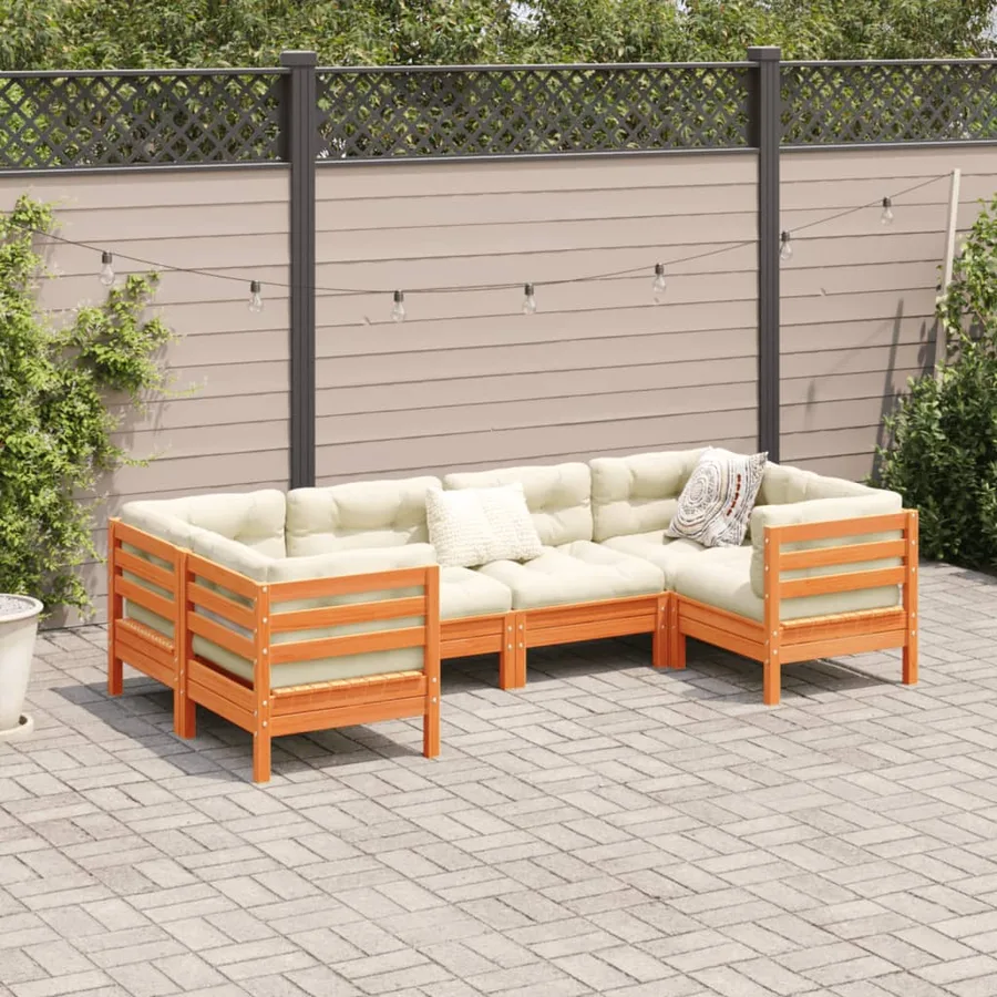 Salon de jardin 6 pcs avec coussins cire marron bois pin massif - 3