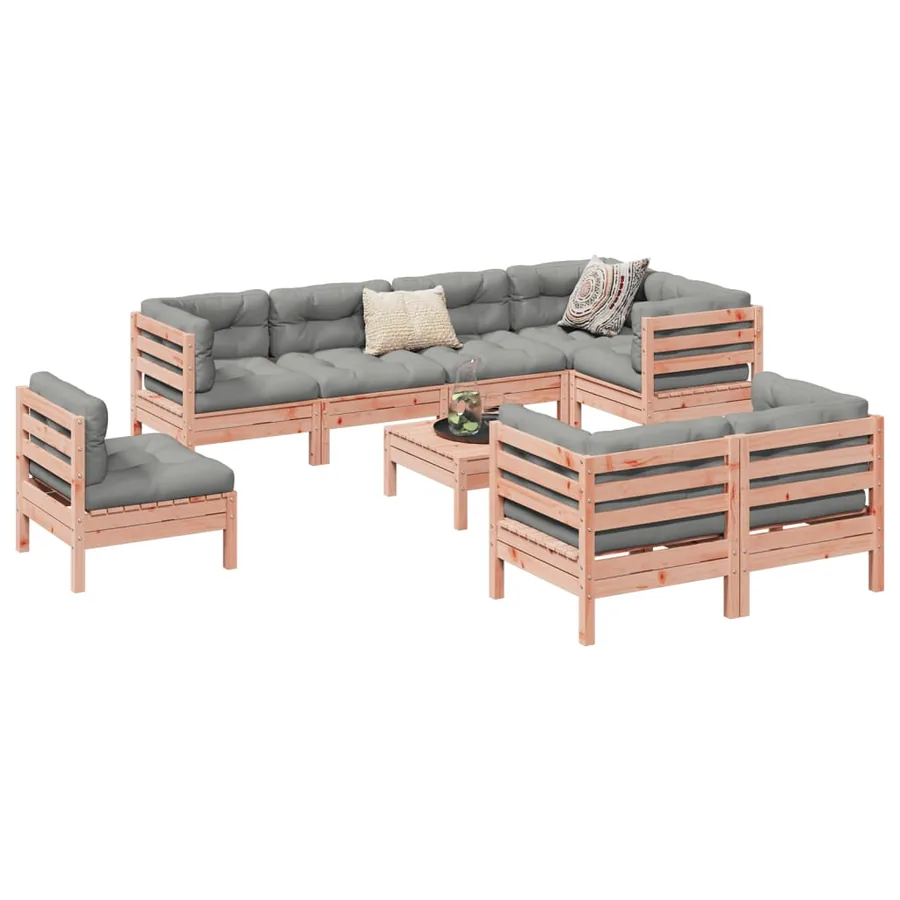 Salon de jardin 9 pcs avec coussins sapin de douglas solide