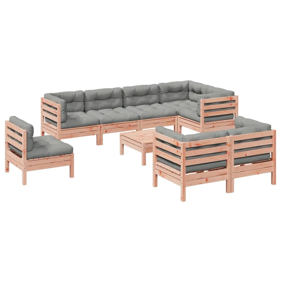 Salon de jardin 9 pcs avec coussins sapin de douglas solide - 2