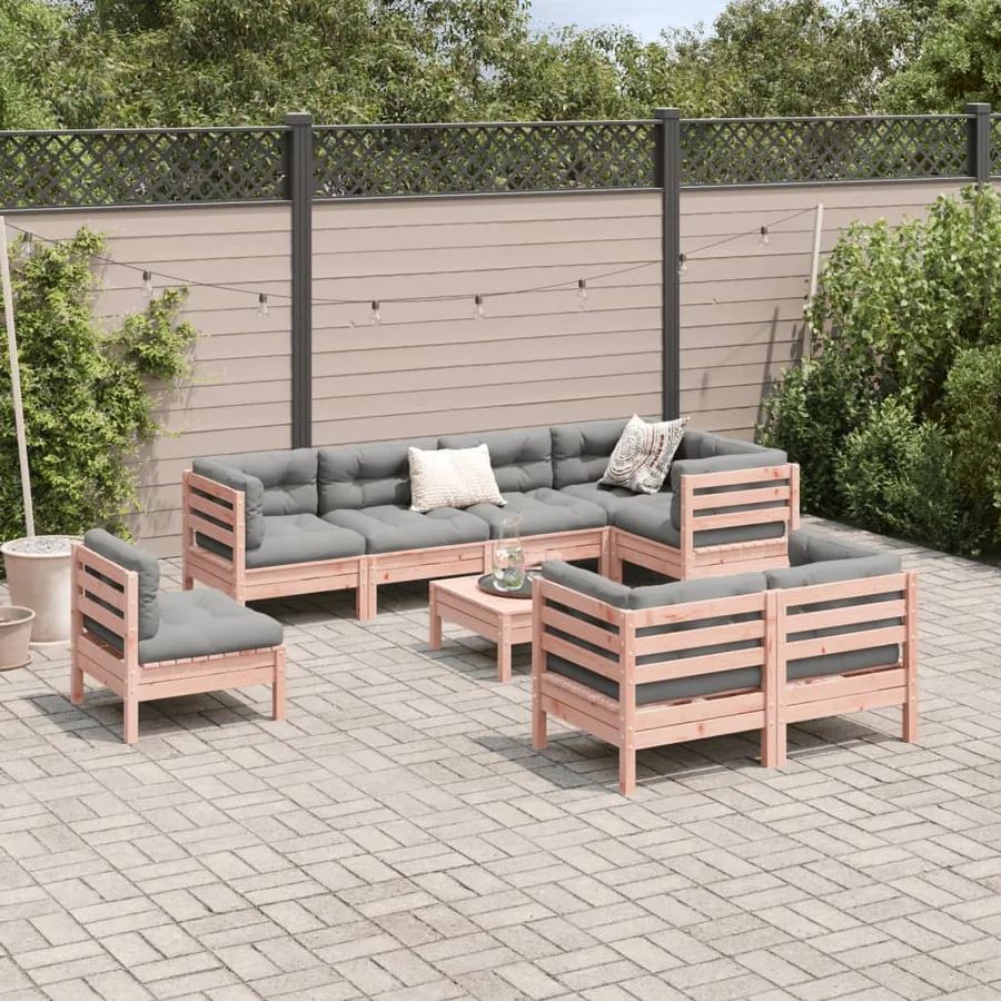 Salon de jardin 9 pcs avec coussins sapin de douglas solide - 3
