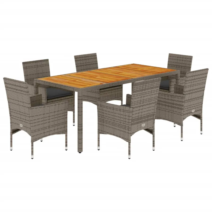 Ensemble à manger de jardin et coussins 7 pcs gris rotin acacia - 2