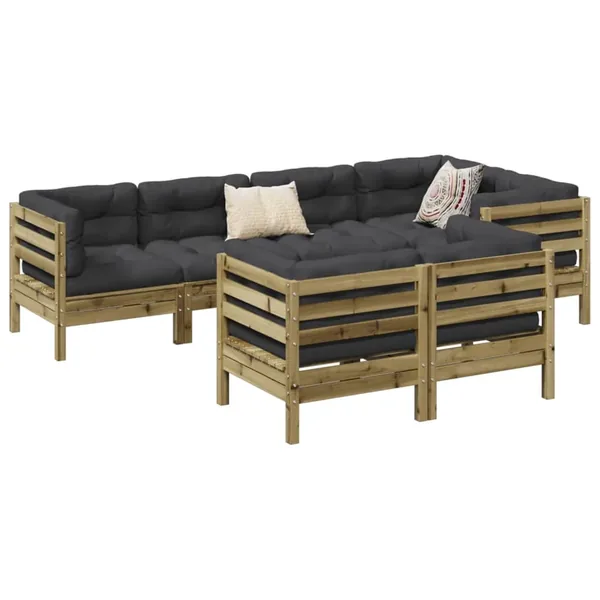 Salon de jardin 7 pcs avec coussins bois de pin imprégné