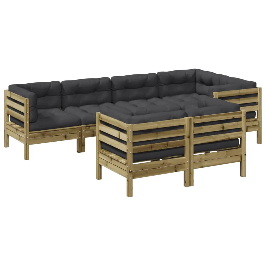 Salon de jardin 7 pcs avec coussins bois de pin imprégné - 2