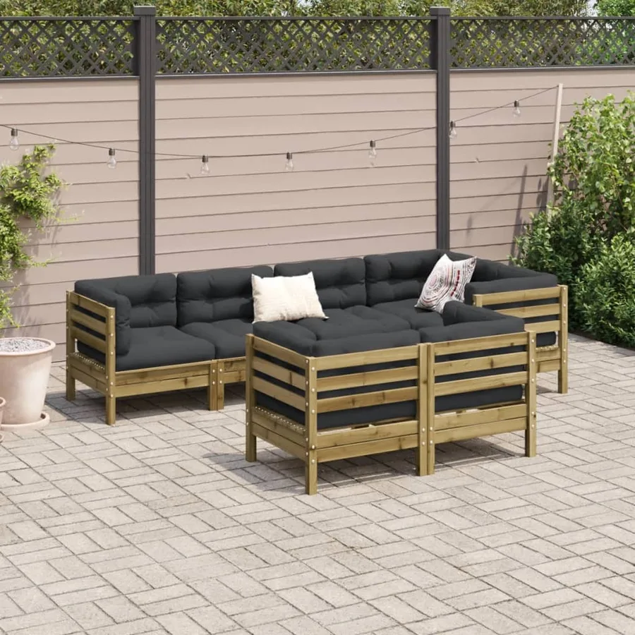 Salon de jardin 7 pcs avec coussins bois de pin imprégné - 3