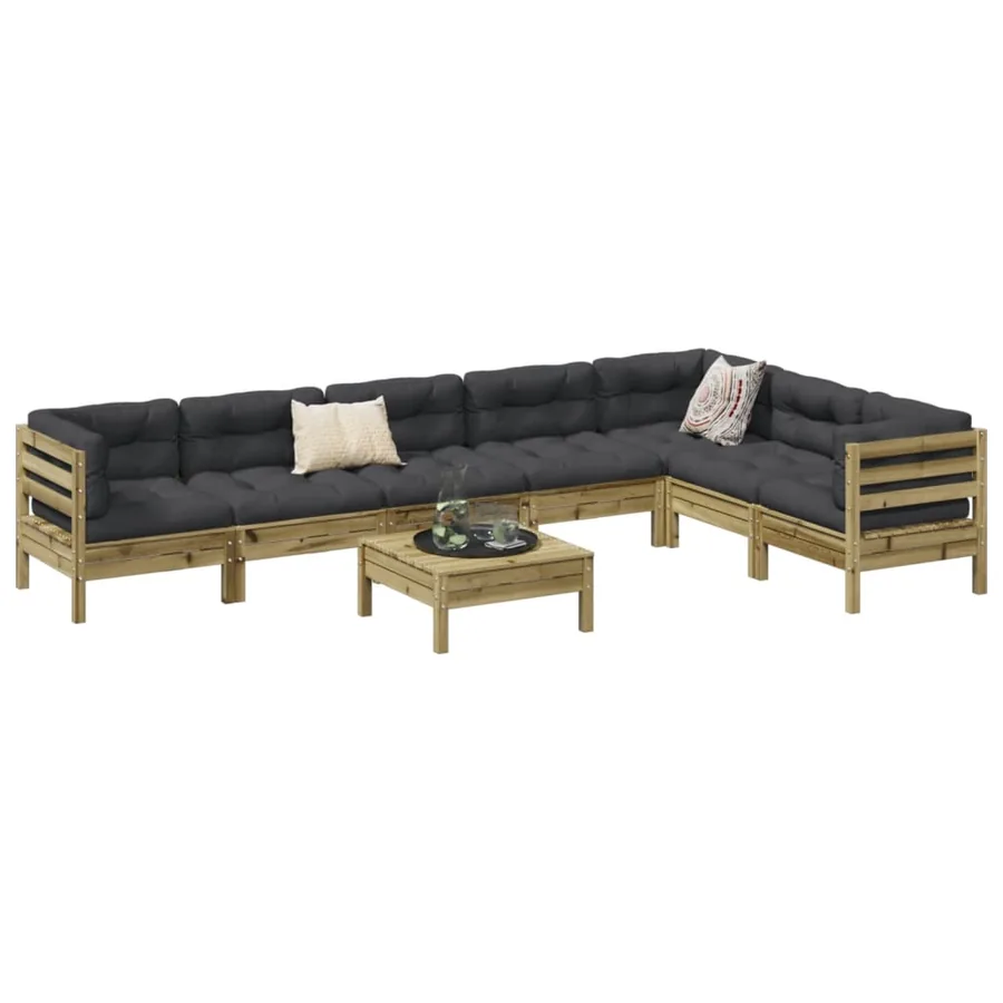 Salon de jardin 8 pcs avec coussins bois de pin imprégné